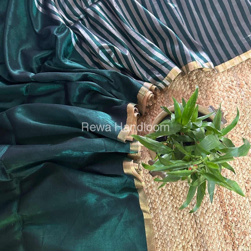 Exclusive Maheshwari Bottle Green Four Paddle Weaving Saree FPS01