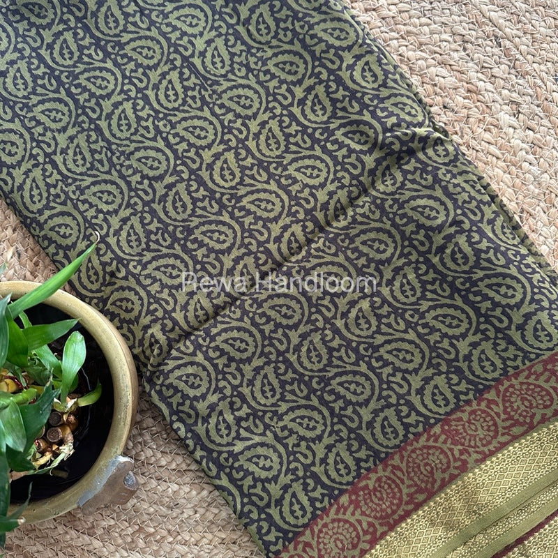 Maheshwari Black Bagh Print Small Border Saree MTBS022