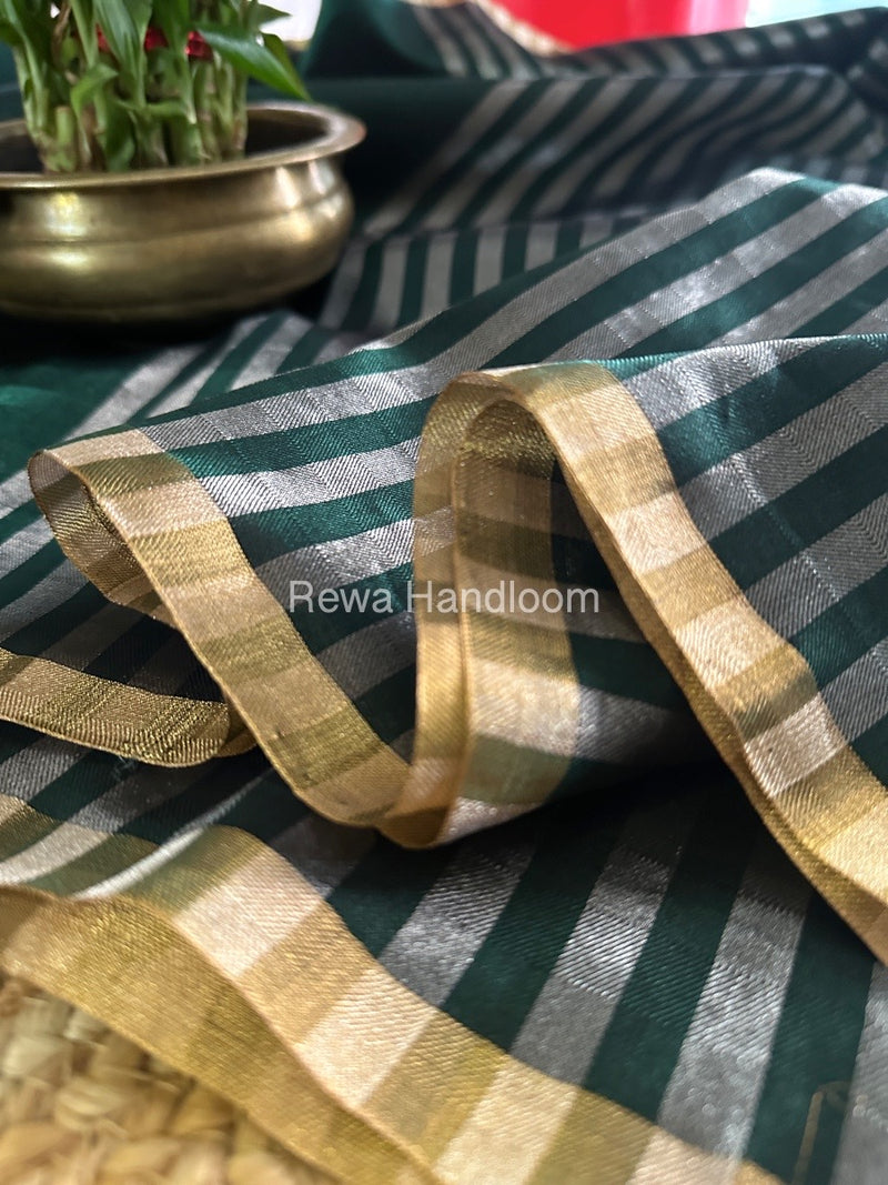 Exclusive Maheshwari Bottle Green Four Paddle Weaving Saree FPS01
