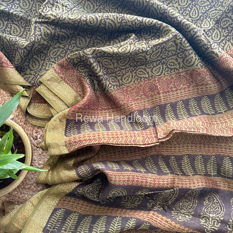 Maheshwari Black Bagh Print Small Border Saree MTBS022