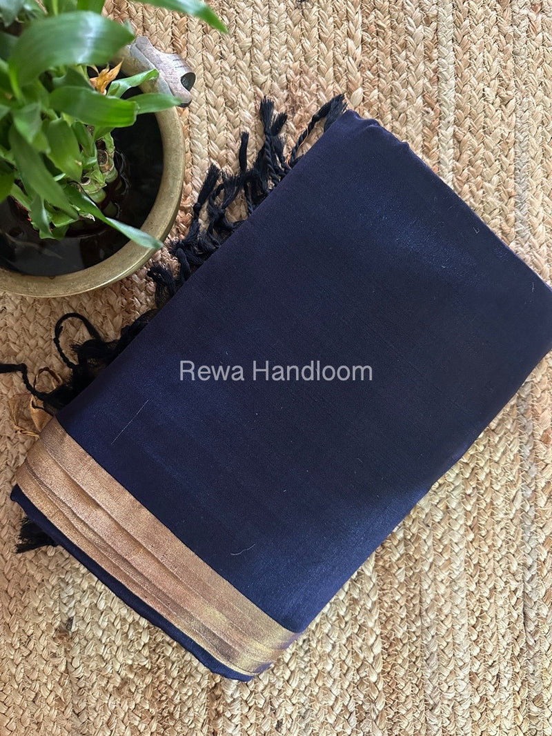 Exclusive Maheshwari Navy Blue Four Paddle Weaving Saree FPS02