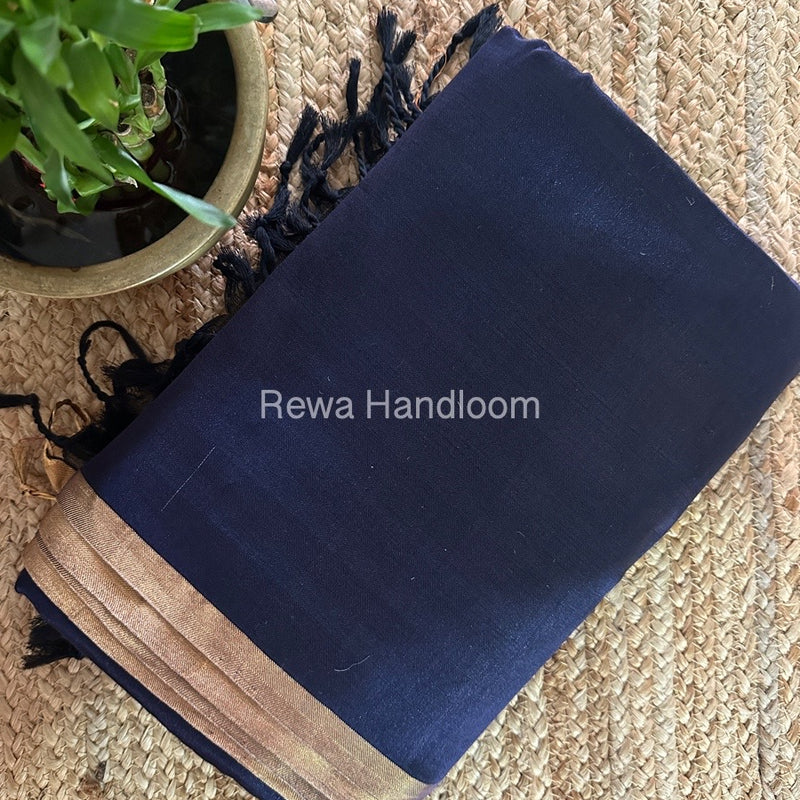 Exclusive Maheshwari Navy Blue Four Paddle Weaving Saree FPS02