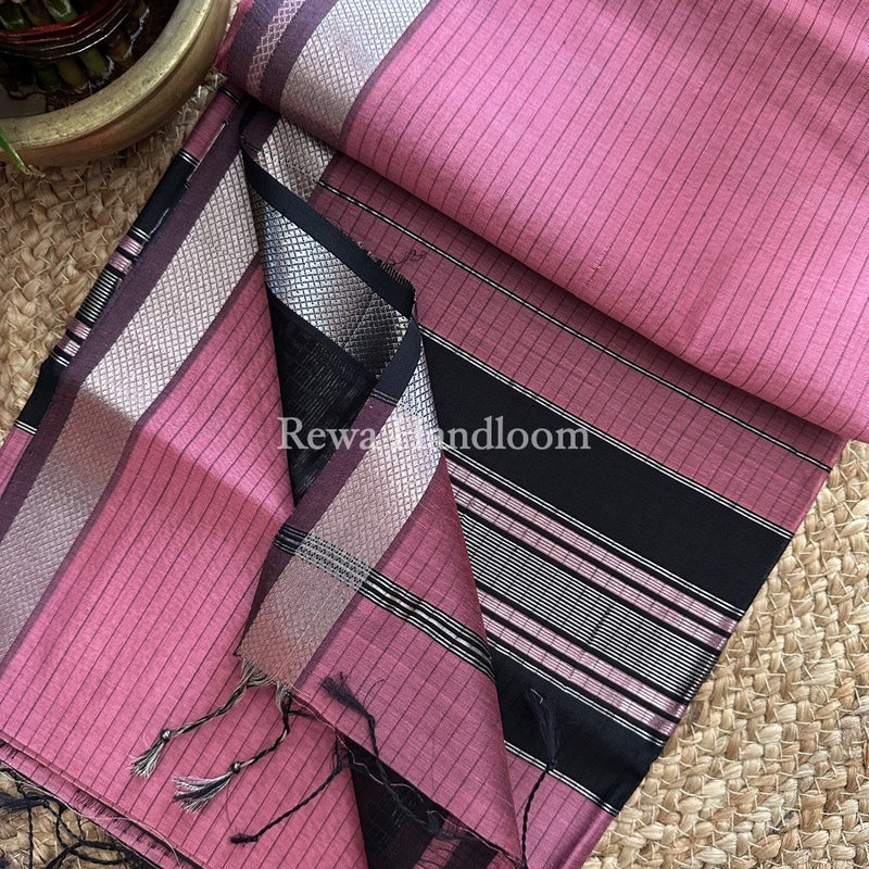 Maheshwari Silver Zari border Saree