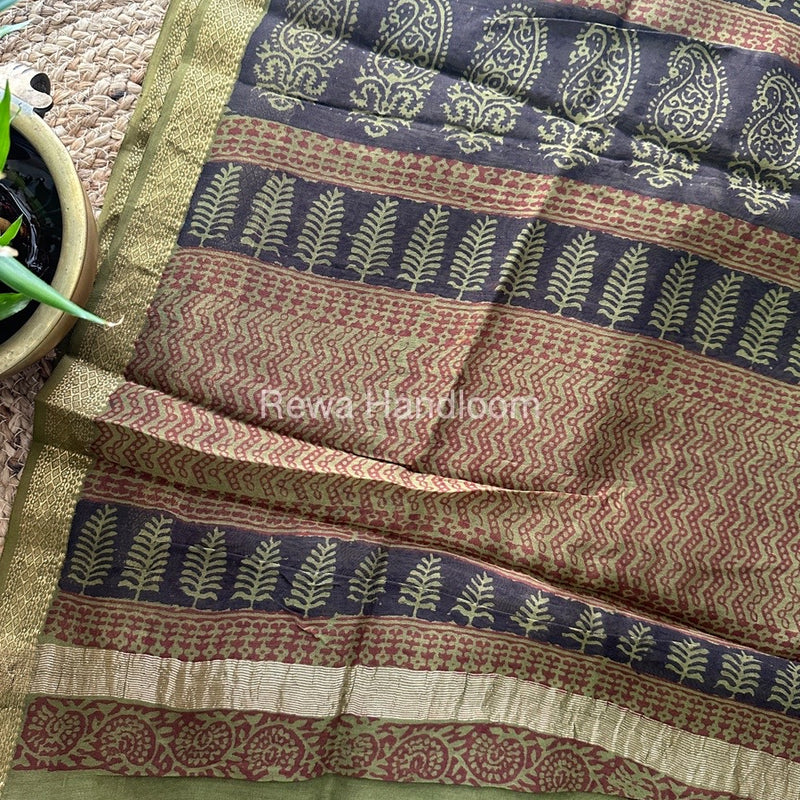 Maheshwari Black Bagh Print Small Border Saree MTBS022