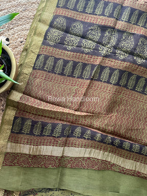 Maheshwari Black Bagh Print Small Border Saree MTBS022