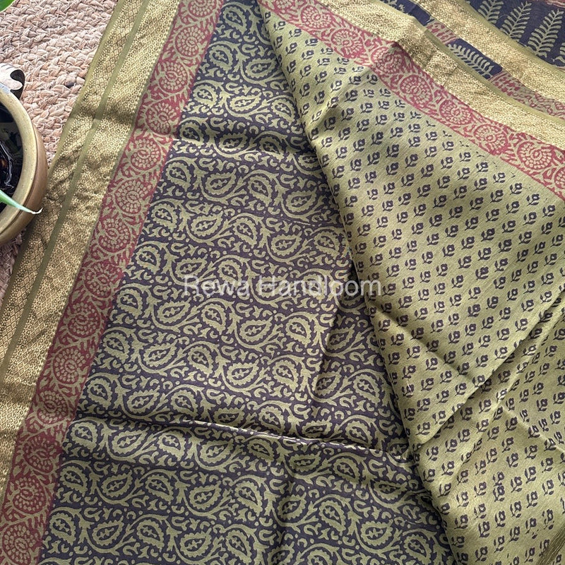 Maheshwari Black Bagh Print Small Border Saree MTBS022