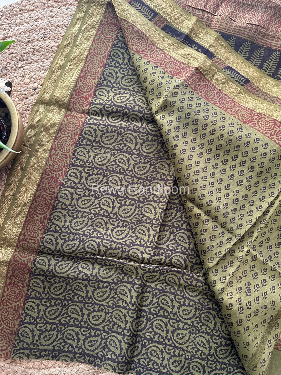 Maheshwari Black Bagh Print Small Border Saree MTBS022