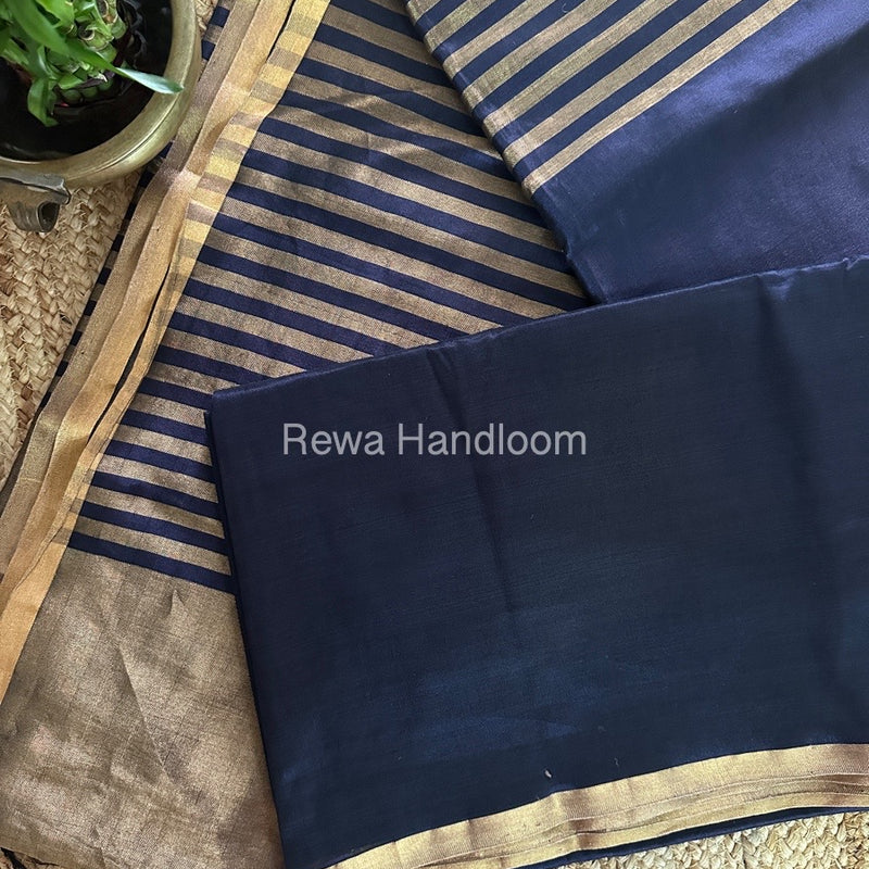Exclusive Maheshwari Navy Blue Four Paddle Weaving Saree FPS02