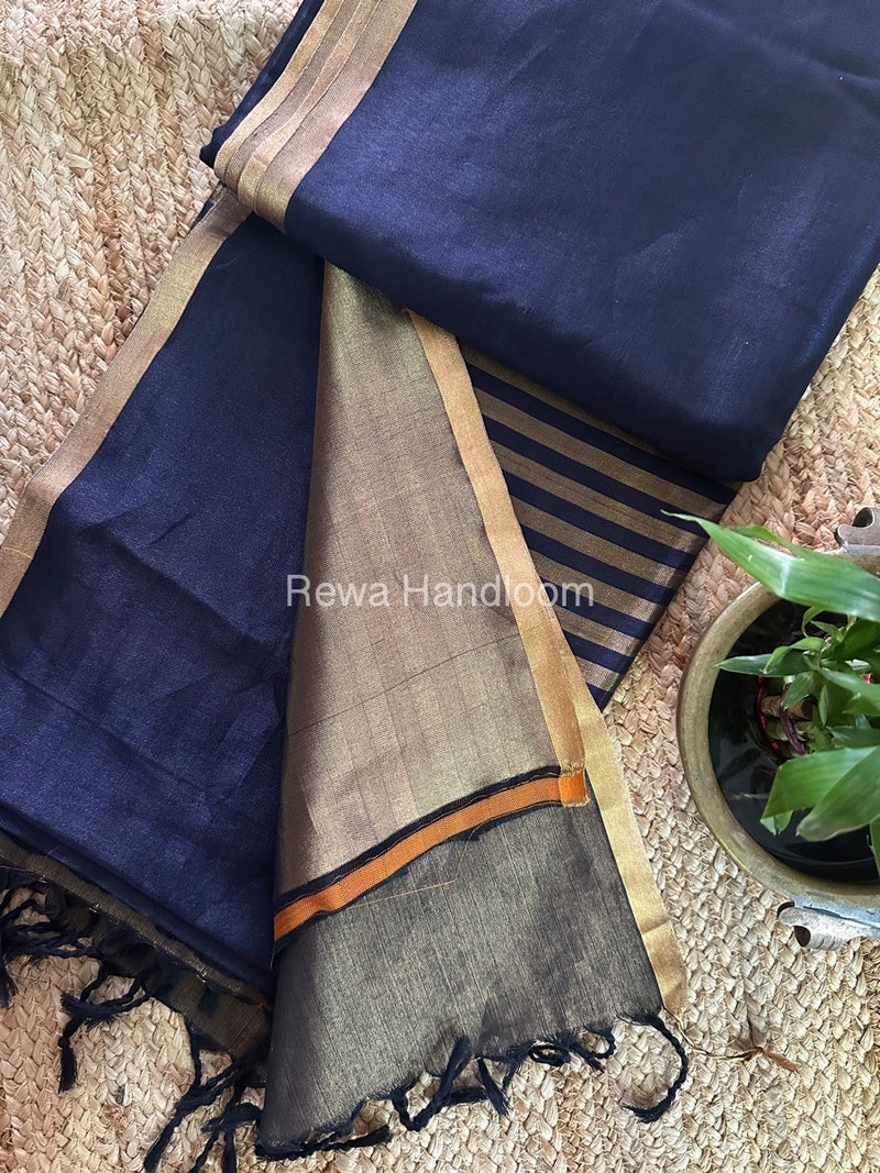 Exclusive Maheshwari Navy Blue Four Paddle Weaving Saree FPS02