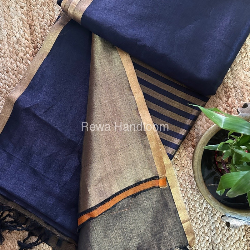 Exclusive Maheshwari Navy Blue Four Paddle Weaving Saree FPS02