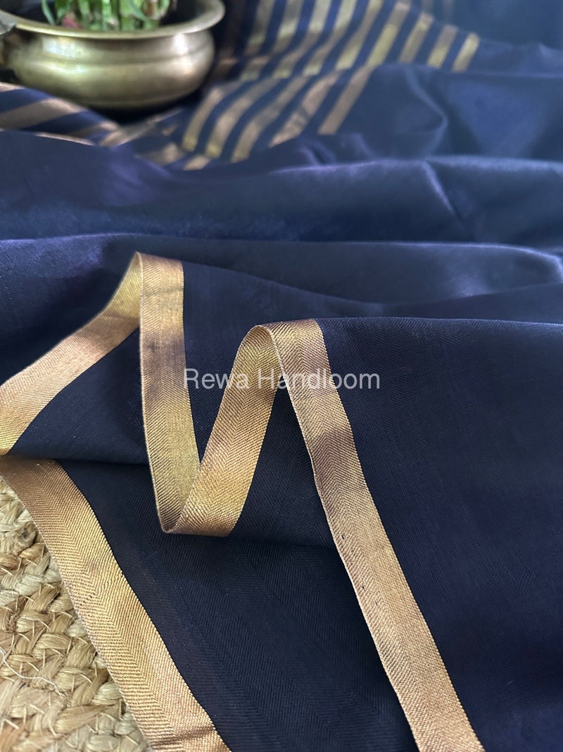 Exclusive Maheshwari Navy Blue Four Paddle Weaving Saree FPS02