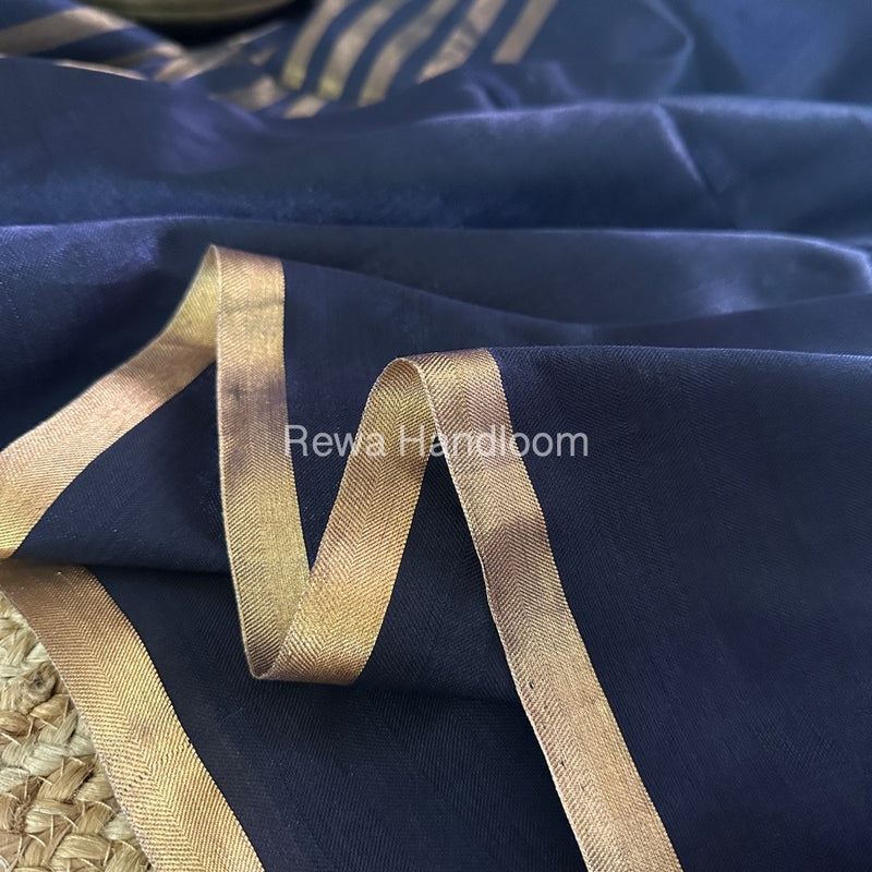 Exclusive Maheshwari Navy Blue Four Paddle Weaving Saree FPS02
