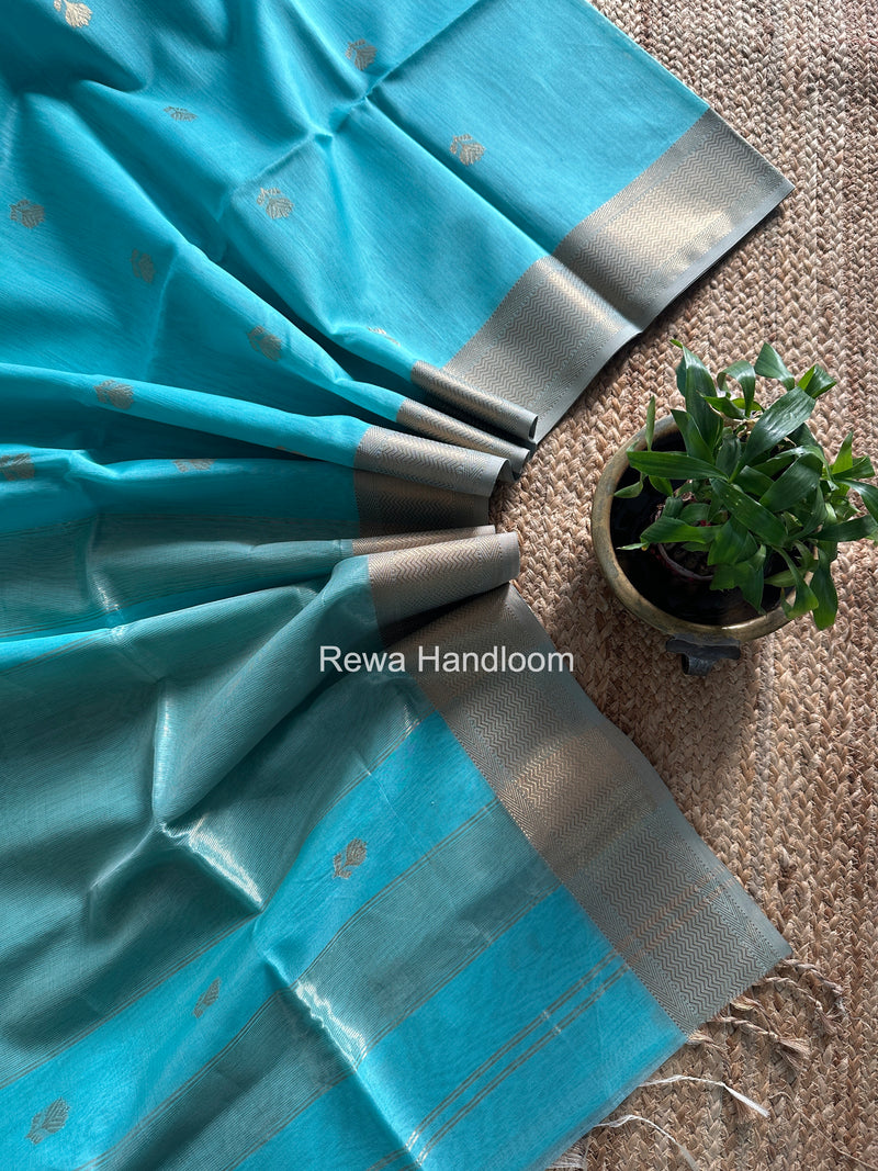 Maheshwari Sky Blue Lotus Butta Saree LLBS046