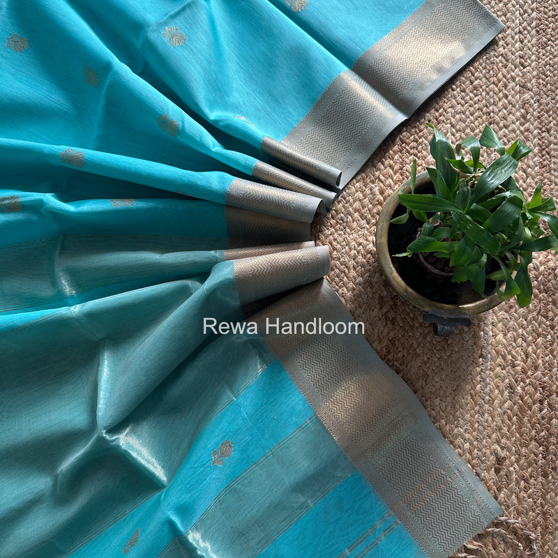 Maheshwari Sky Blue Lotus Butta Saree LLBS046