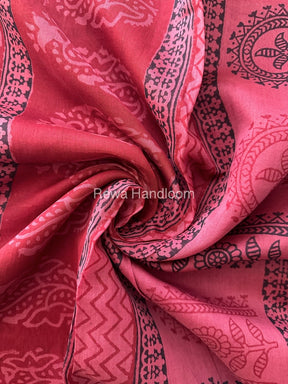 Maheshwari Fuchsia Pink Bagh Print Small Border Saree MTBS030