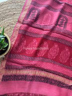 Maheshwari Fuchsia Pink Bagh Print Small Border Saree MTBS030