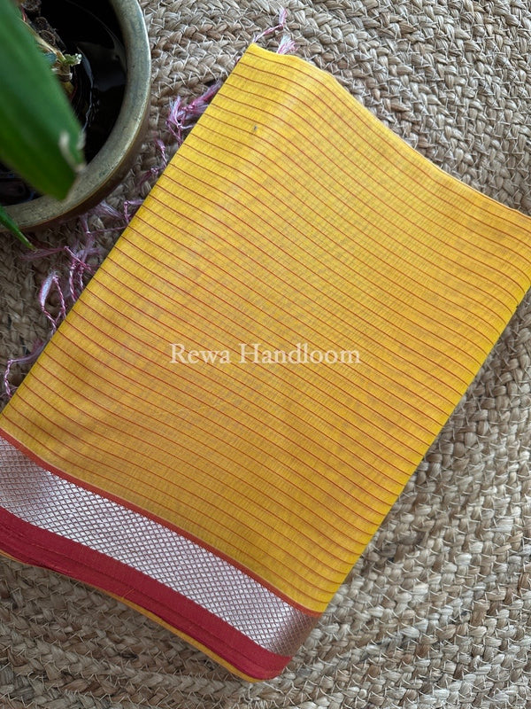 Maheshwari Yellow Silver Zari border Saree SGB32