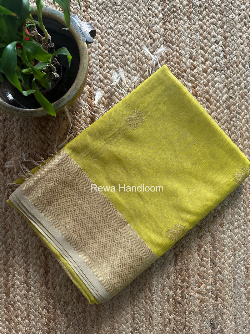 Maheshwari Lemon Yellow Lotus Butta Saree LLBS049