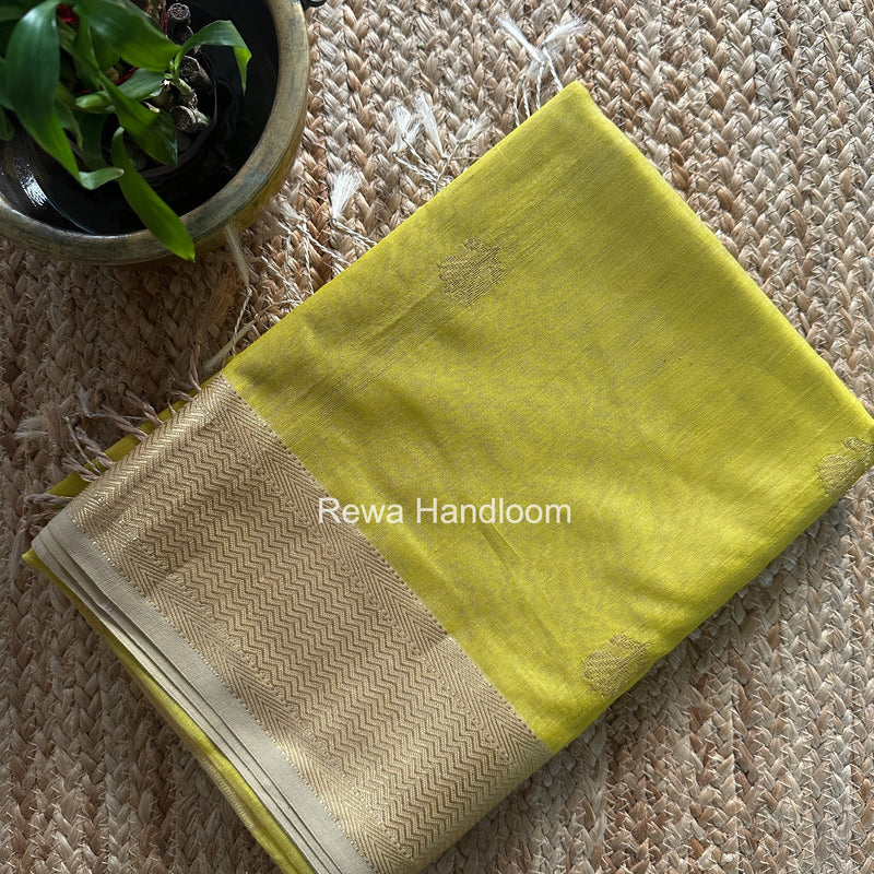 Maheshwari Lemon Yellow Lotus Butta Saree LLBS049