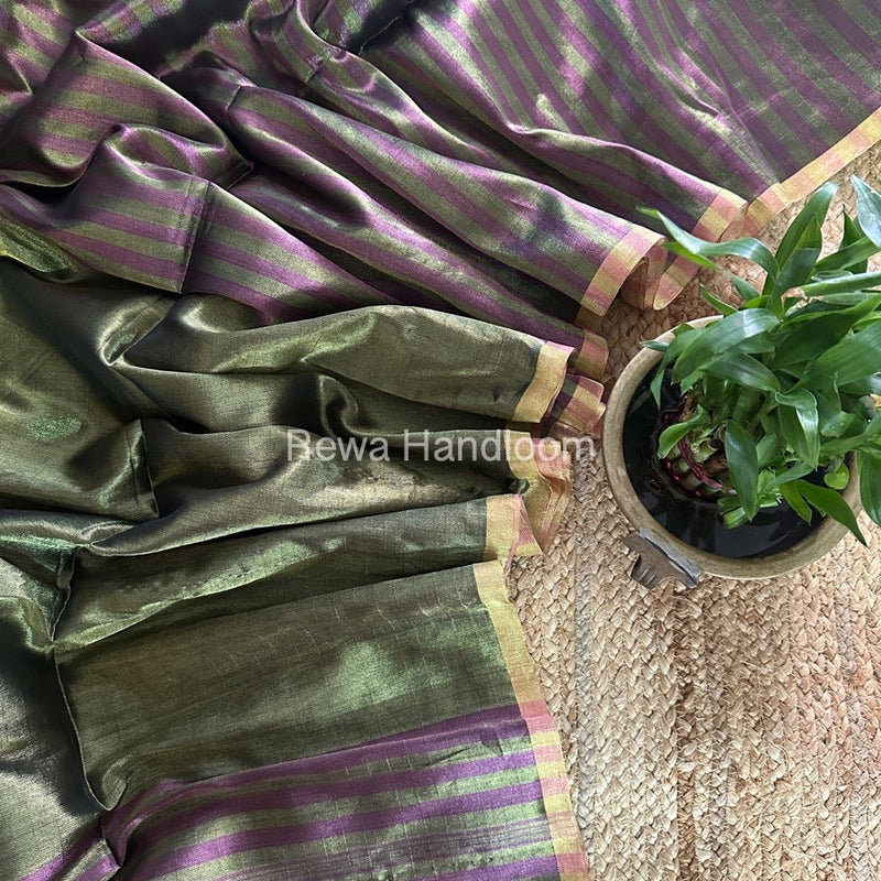 Exclusive Maheshwari Mehendi Green Four Paddle Weaving Saree FPS03
