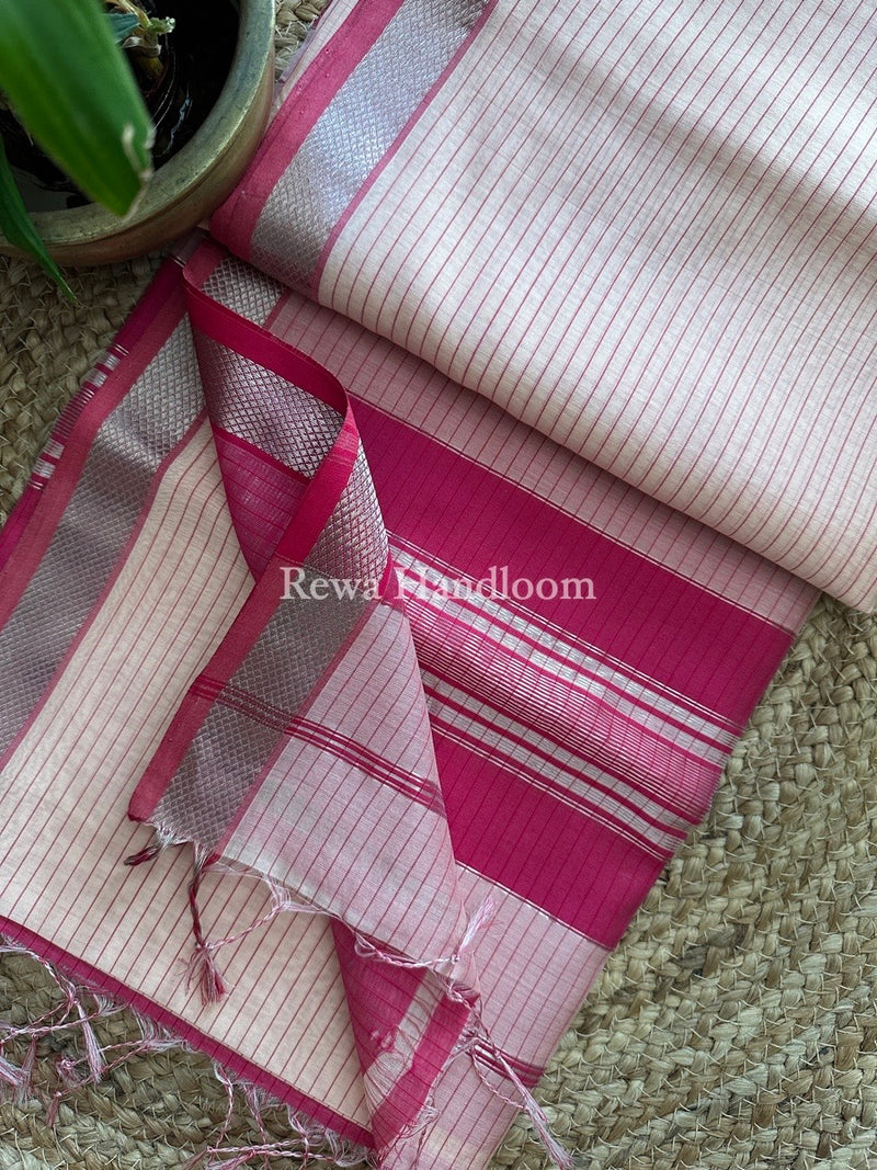 Maheshwari Silver Zari border Saree