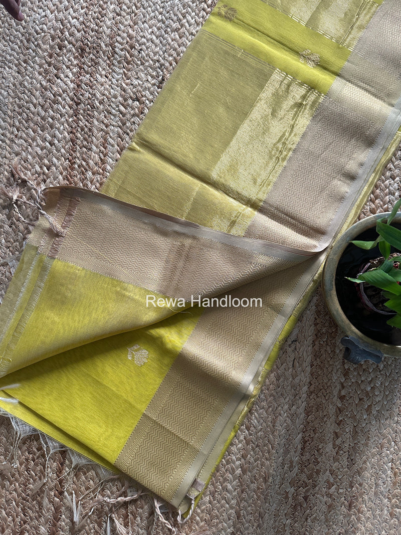 Maheshwari Lemon Yellow Lotus Butta Saree LLBS049