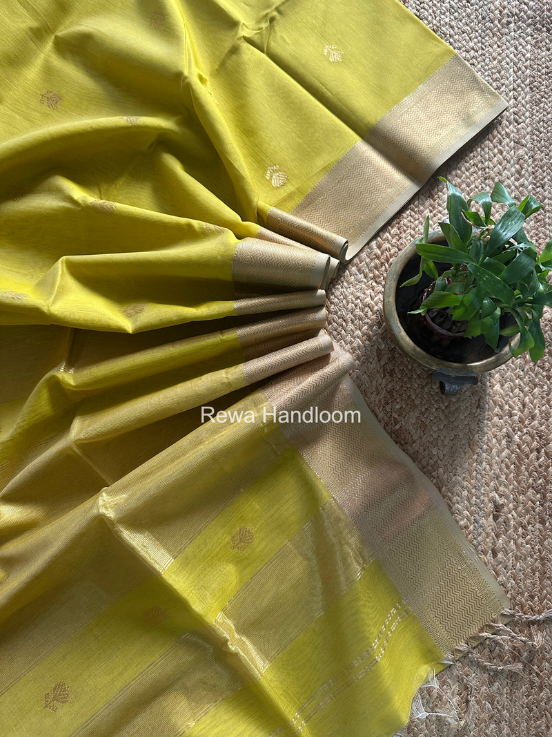 Maheshwari Lemon Yellow Lotus Butta Saree LLBS049
