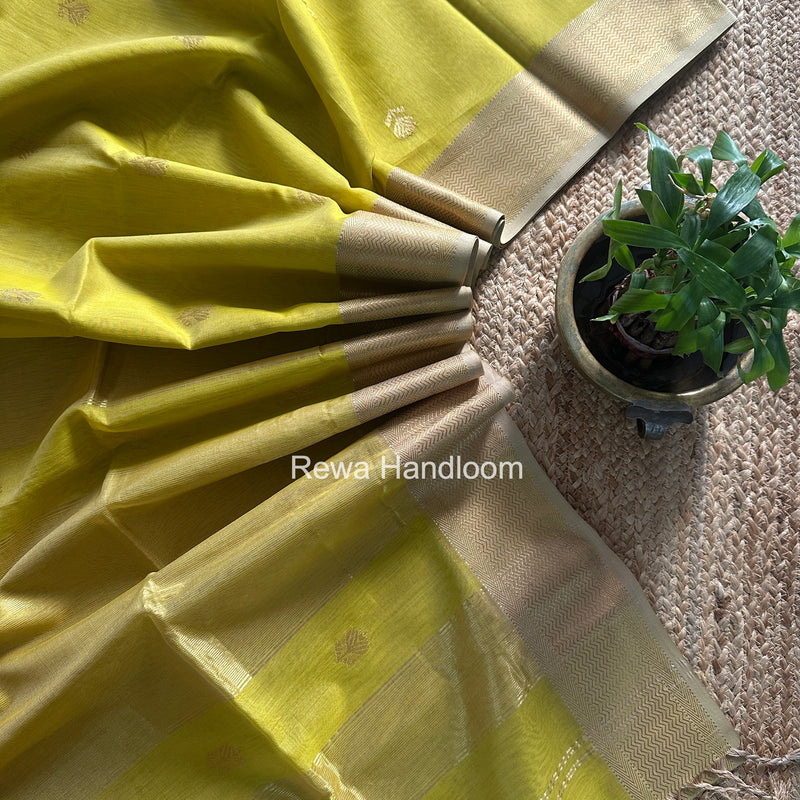 Maheshwari Lemon Yellow Lotus Butta Saree LLBS049
