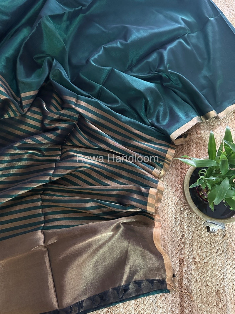 Exclusive Maheshwari Green Four Paddle Weaving Saree FPS04