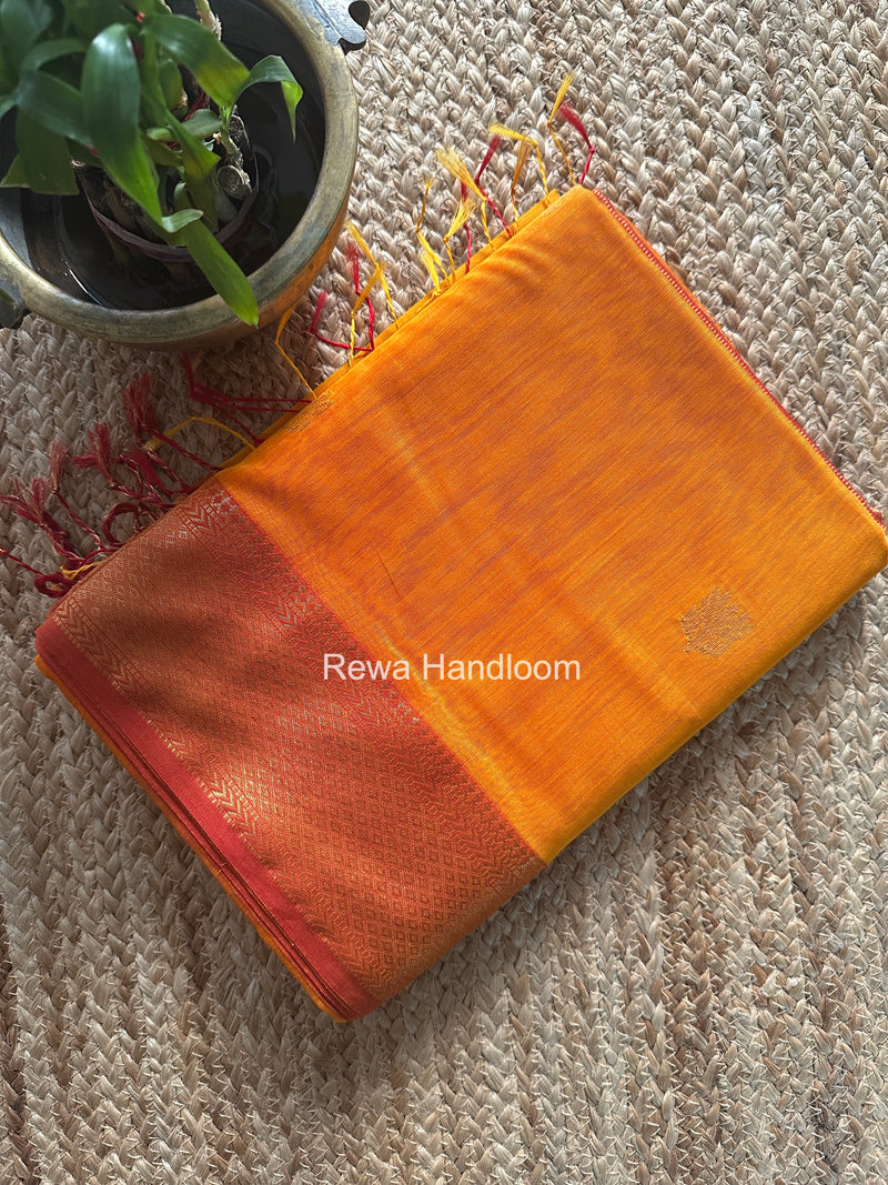Maheshwari Golden Yellow Lotus Shaded Butta Saree SLB015