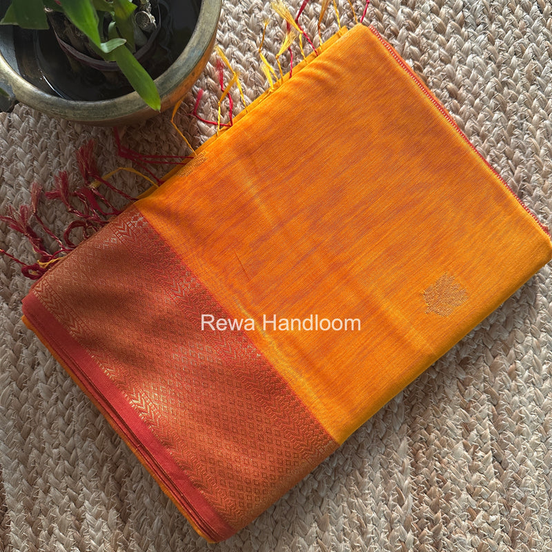 Maheshwari Golden Yellow Lotus Shaded Butta Saree SLB015