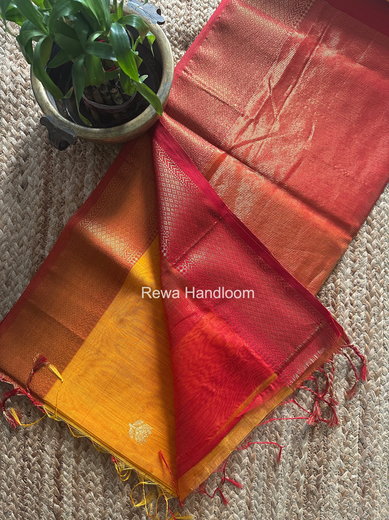 Maheshwari Golden Yellow Lotus Shaded Butta Saree SLB015