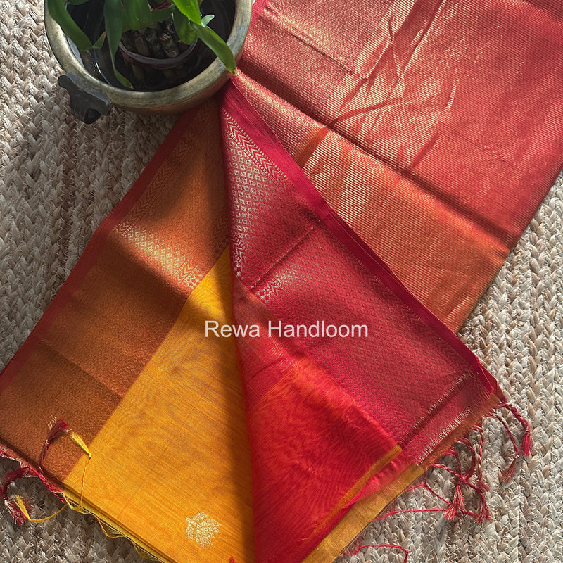 Maheshwari Golden Yellow Lotus Shaded Butta Saree SLB015