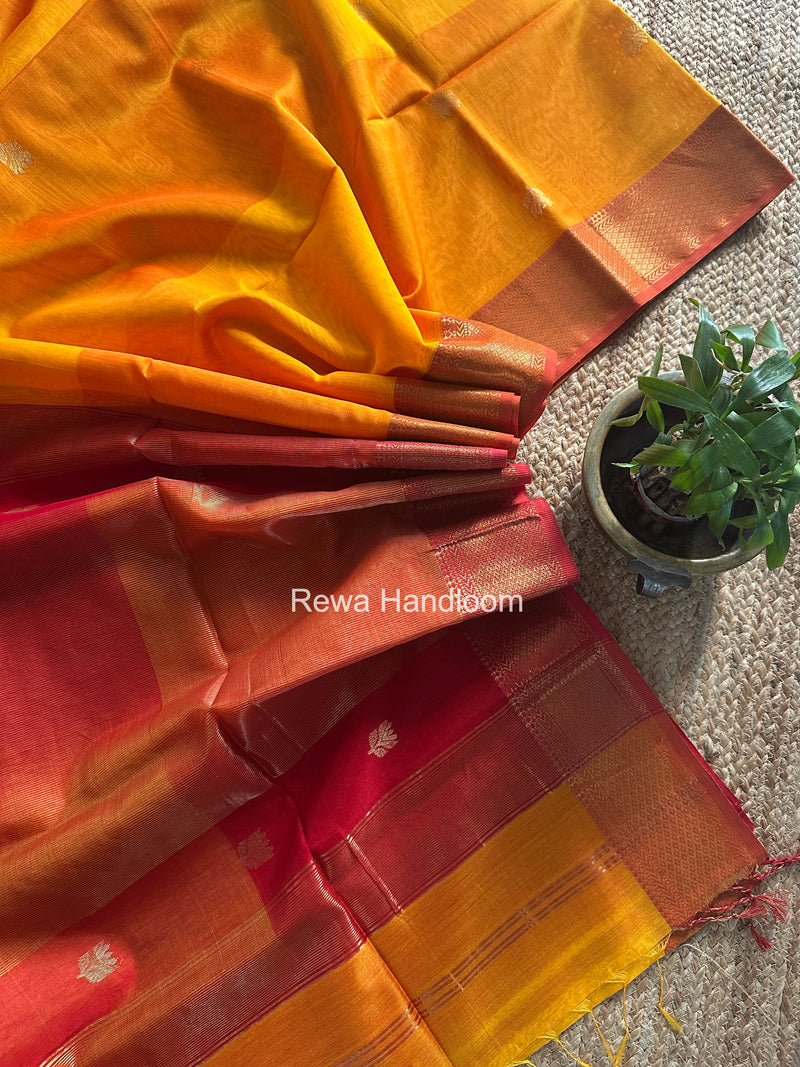 Maheshwari Golden Yellow Lotus Shaded Butta Saree SLB015