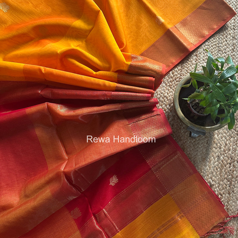 Maheshwari Golden Yellow Lotus Shaded Butta Saree SLB015