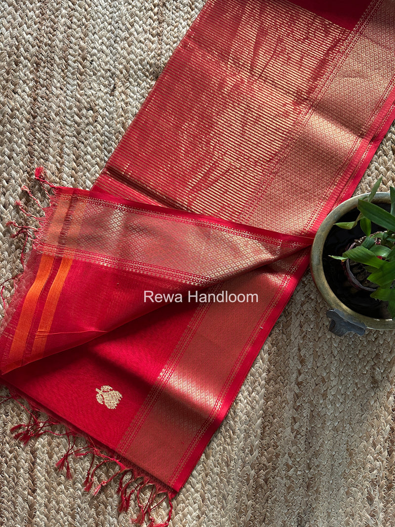 Maheshwari Red Lotus Butta Saree LLBS045