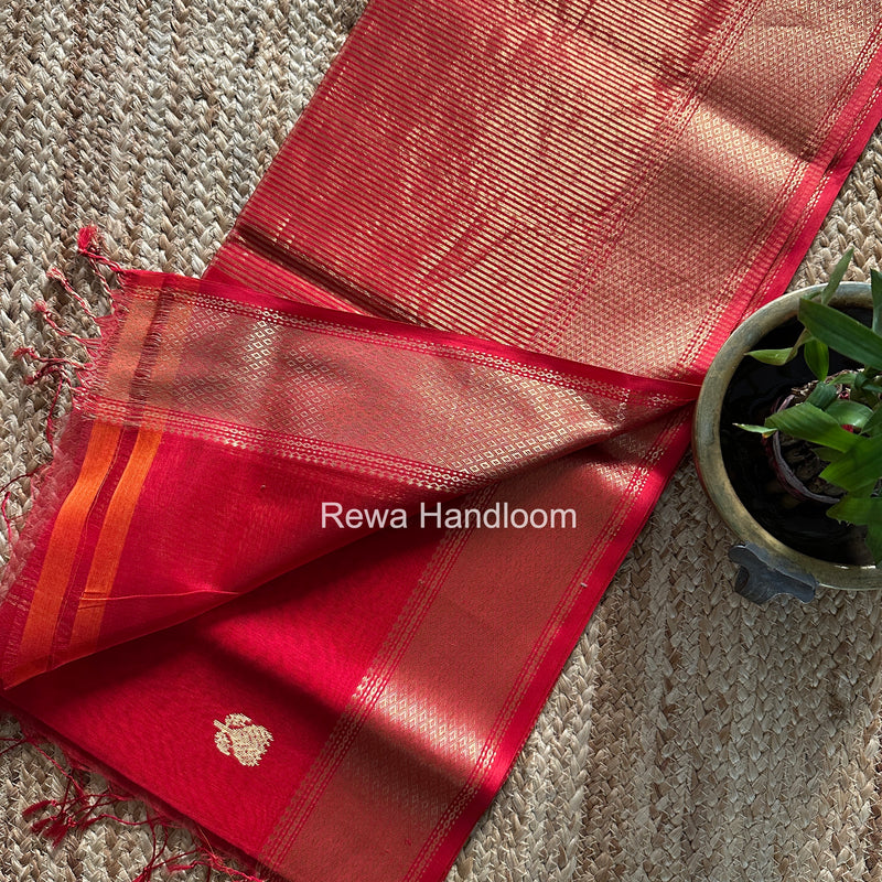 Maheshwari Red Lotus Butta Saree LLBS045