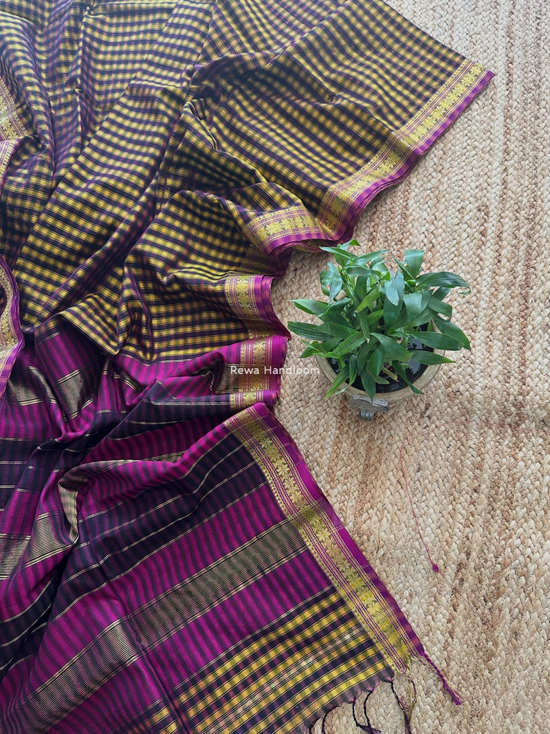 Maheshwari Golden Yellow Garbha Reshami Silk Saree GS282