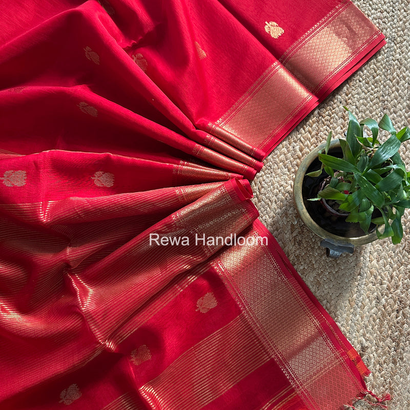 Maheshwari Red Lotus Butta Saree LLBS045