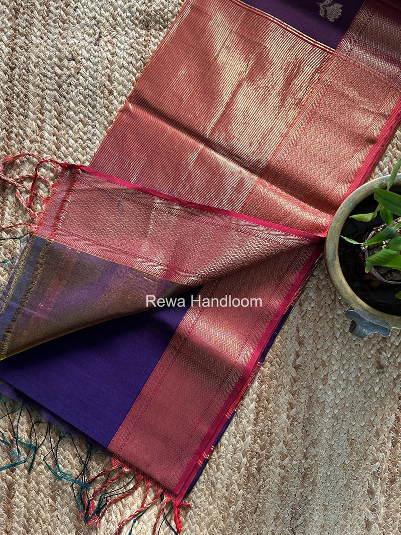 Maheshwari Dark Purple Lotus Shaded Butta Saree SLB019