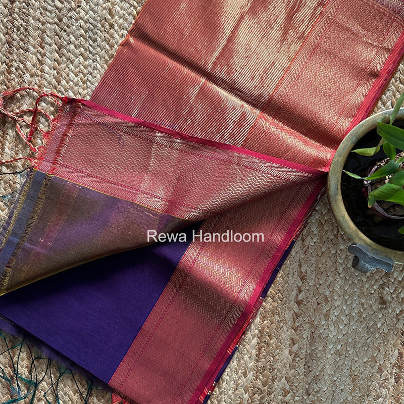 Maheshwari Dark Purple Lotus Shaded Butta Saree SLB019