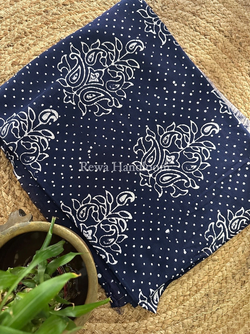 Dark Blue Batik Print Cotton Suit BS018