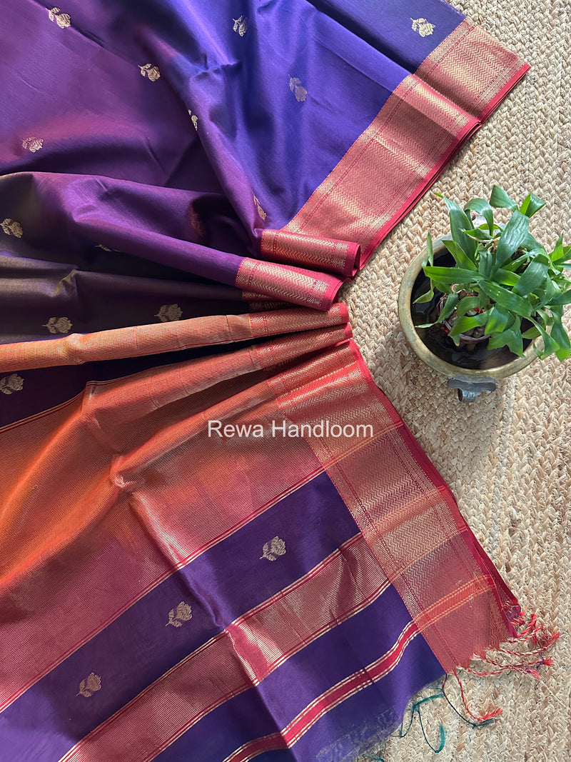 Maheshwari Dark Purple Lotus Shaded Butta Saree SLB019