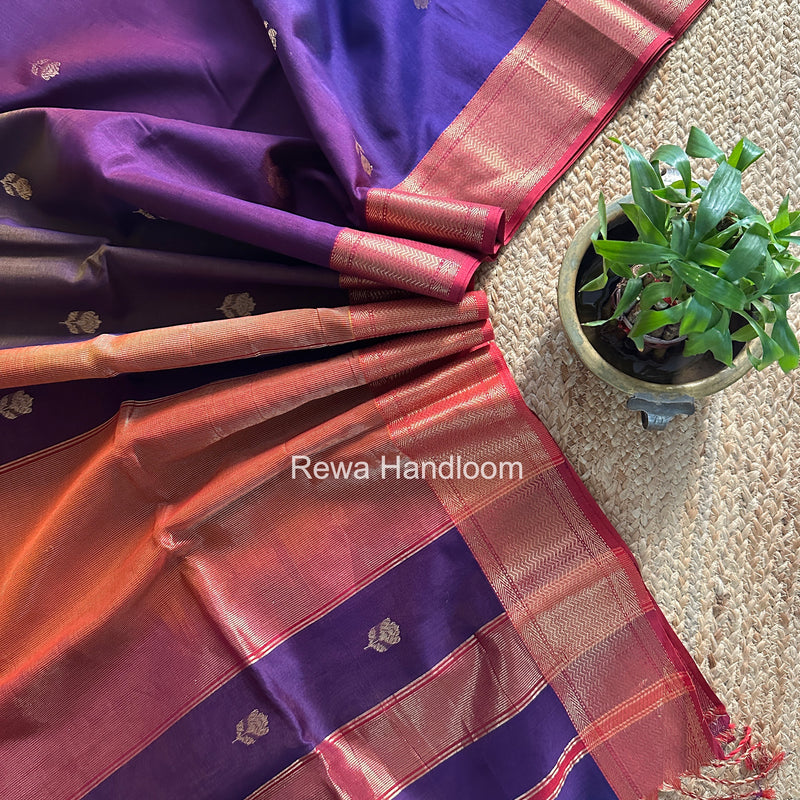 Maheshwari Dark Purple Lotus Shaded Butta Saree SLB019