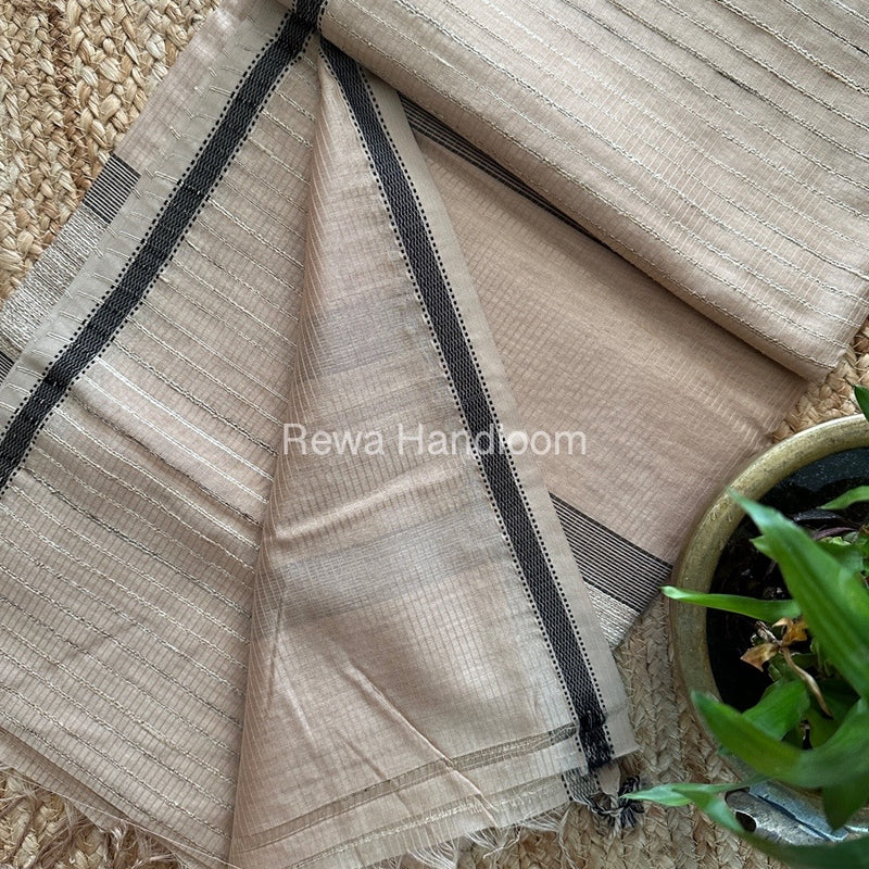 Maheshwari Beige Gichha Thread Lining Saree GTLS019