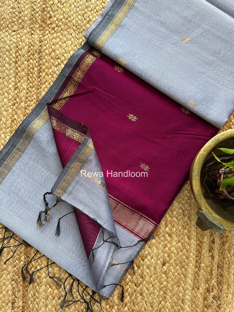 Light Lavender Star Butti Maheshwari Saree SSB024