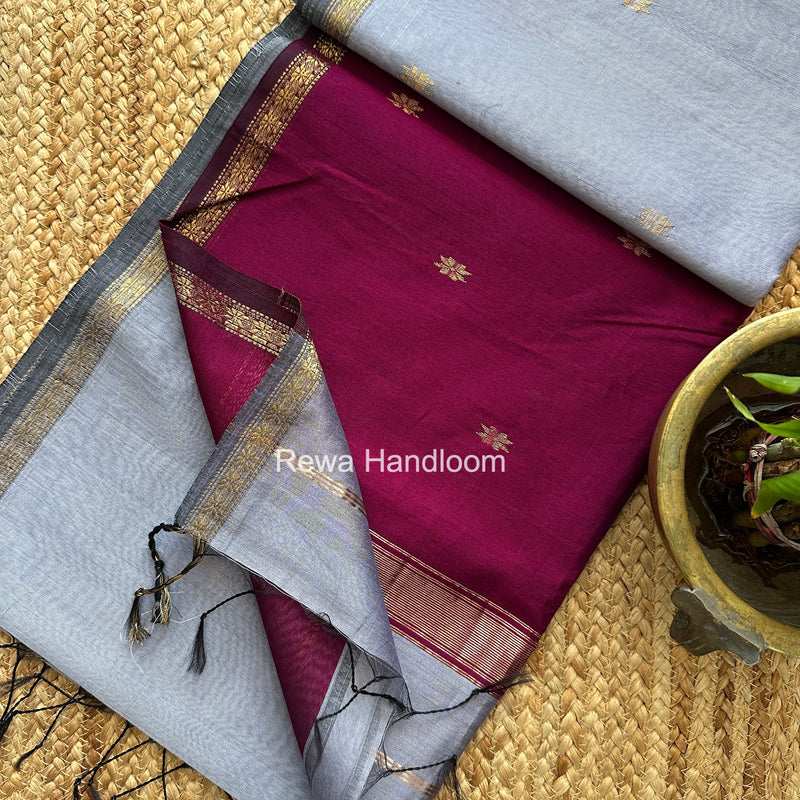 Light Lavender Star Butti Maheshwari Saree SSB024