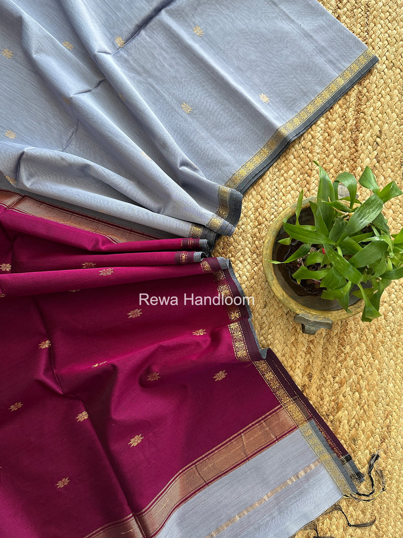Light Lavender Star Butti Maheshwari Saree SSB024