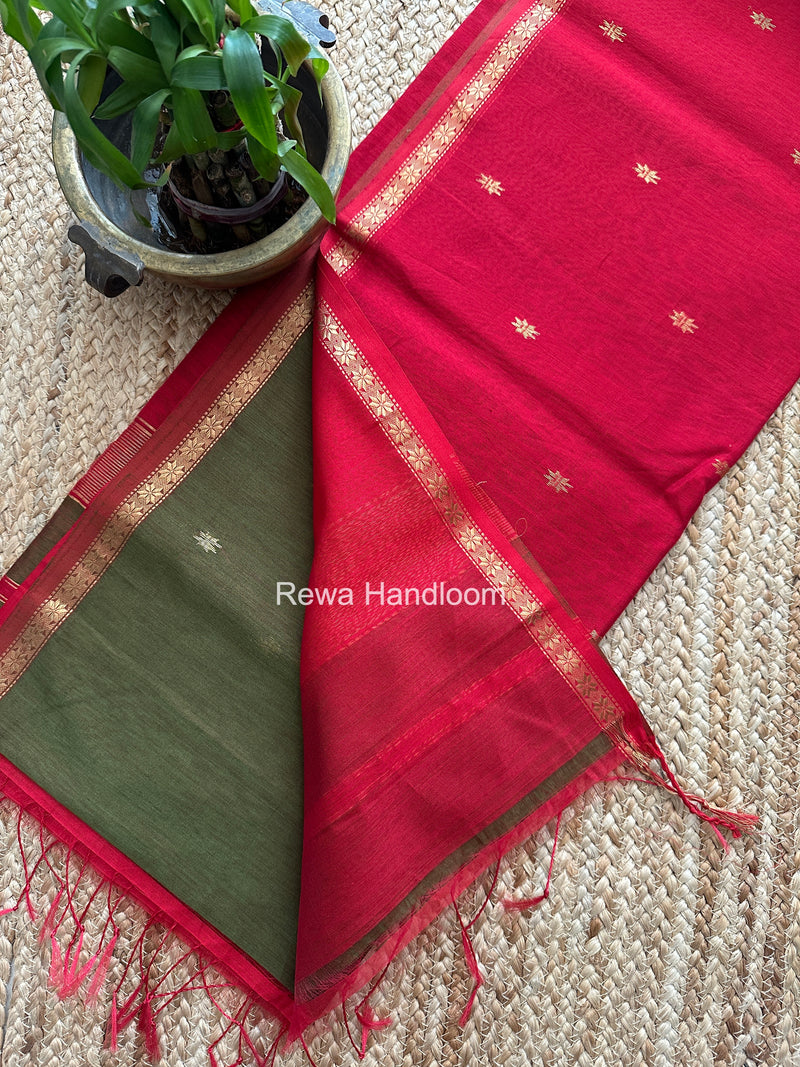 Mehendi Green Star Butti Maheshwari Saree SSB023