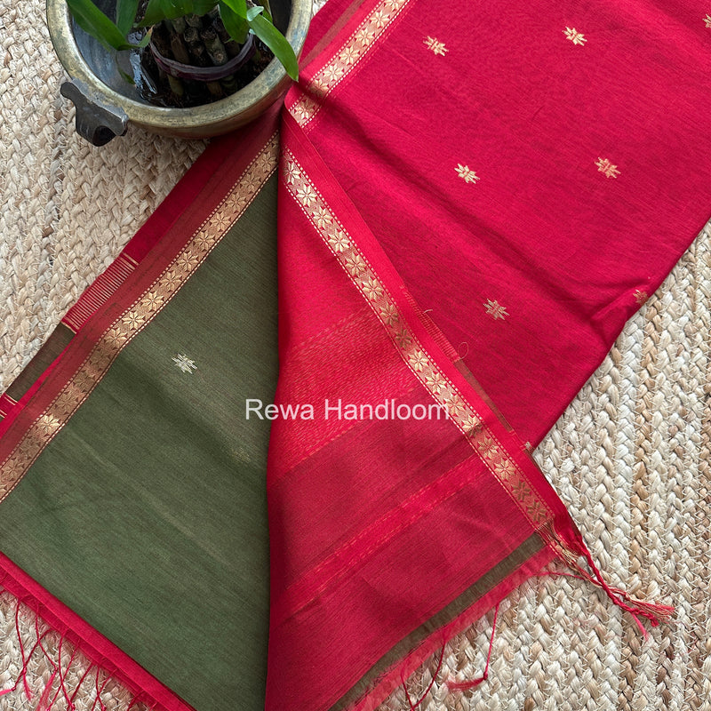 Mehendi Green Star Butti Maheshwari Saree SSB023